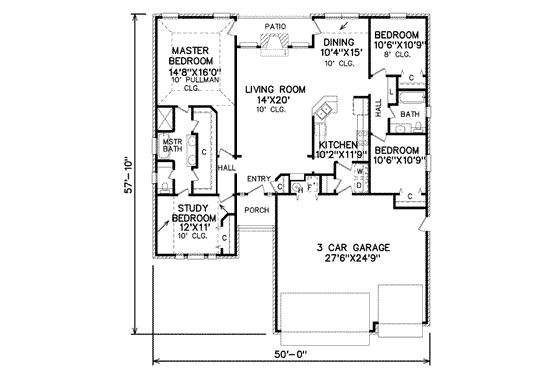 Floor Plan - Main Floor for Traditional House Plan #65-198 - 3 bed, 2 bath