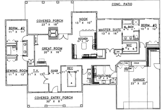 Floor Plan - Main Floor for Mediterranean House Plan #117-444 - 3 bed, 2.5 bath