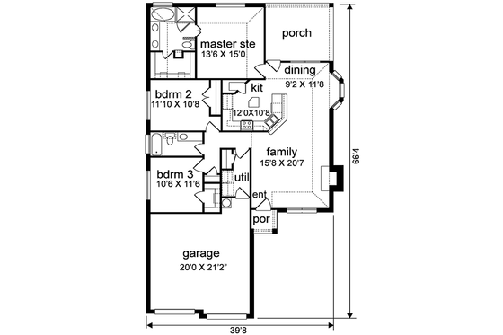 Floor Plan - Main Floor for Traditional House Plan #84-162 - 3 bed, 2 bath