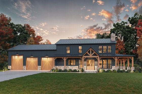 Exterior - Front Elevation 3 for Barndominium House Plan #1074-126 - 4 bed, 3 bath