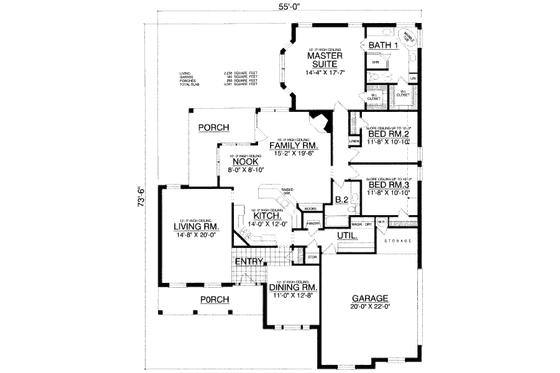 Floor Plan - Main Floor for European House Plan #40-422 - 3 bed, 2 bath