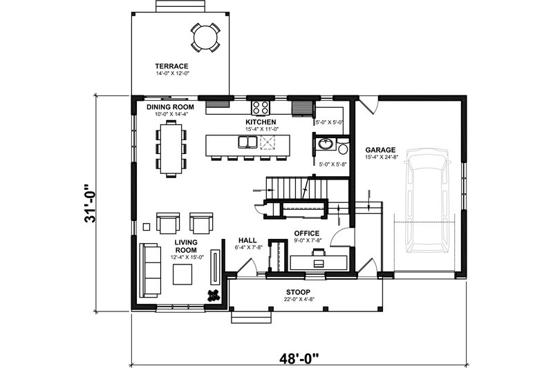 Home Plan - Floor Plan - Main Floor for Craftsman House Plan #23-2760 - 3 bed, 1.5 bath