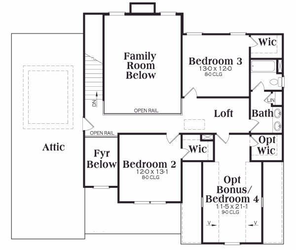 Traditional style Plan 4190118 upper floor