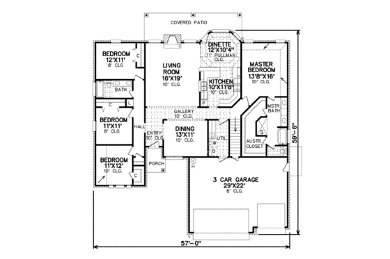 Floor Plan - Main Floor for European House Plan #65-413 - 4 bed, 2 bath