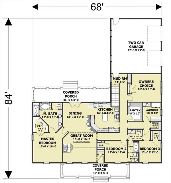 Home Plan - Farmhouse Floor Plan - Main Floor Plan #44-242