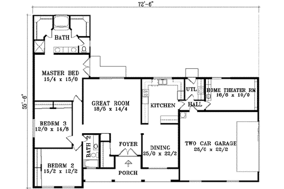 Floor Plan - Main Floor for Adobe / Southwestern House Plan #1-1429 - 3 bed, 2 bath