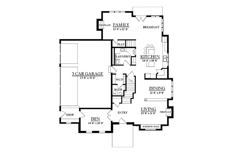 Home Plan - Floor Plan - Main Floor for European House Plan #937-4 - 4 bed, 2.5 bath