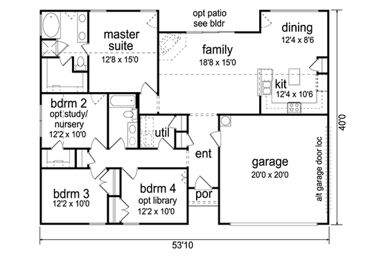 Floor Plan - Main Floor for Modern House Plan #84-517 - 4 bed, 2 bath