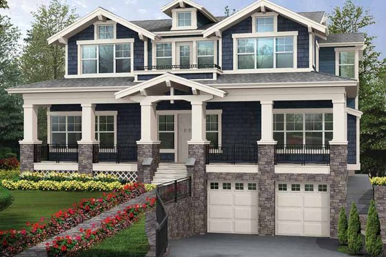 Exterior - Front Elevation 3 for Craftsman House Plan #132-465 - 5 bed, 5.5 bath