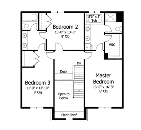 House Blueprint - Colonial Floor Plan - Upper Floor Plan #51-1024