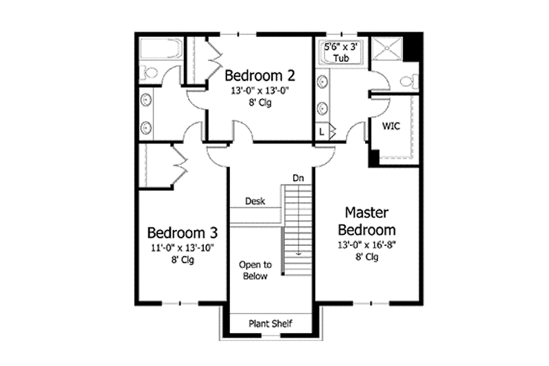 Dream House Plan - Floor Plan - Upper Floor for Colonial House Plan #51-1024 - 3 bed, 2.5 bath