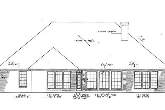 Exterior - Rear Elevation for European House Plan #310-824 - 3 bed, 2.5 bath