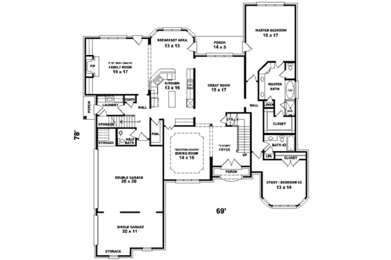 Floor Plan - Main Floor for European House Plan #81-629 - 4 bed, 4 bath