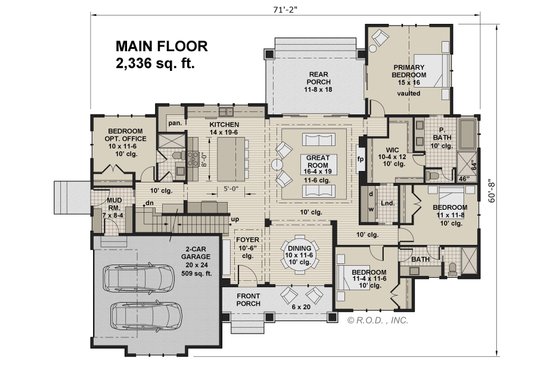 Floor Plan - Main Floor for Farmhouse House Plan #51-1223 - 3 bed, 3 bath