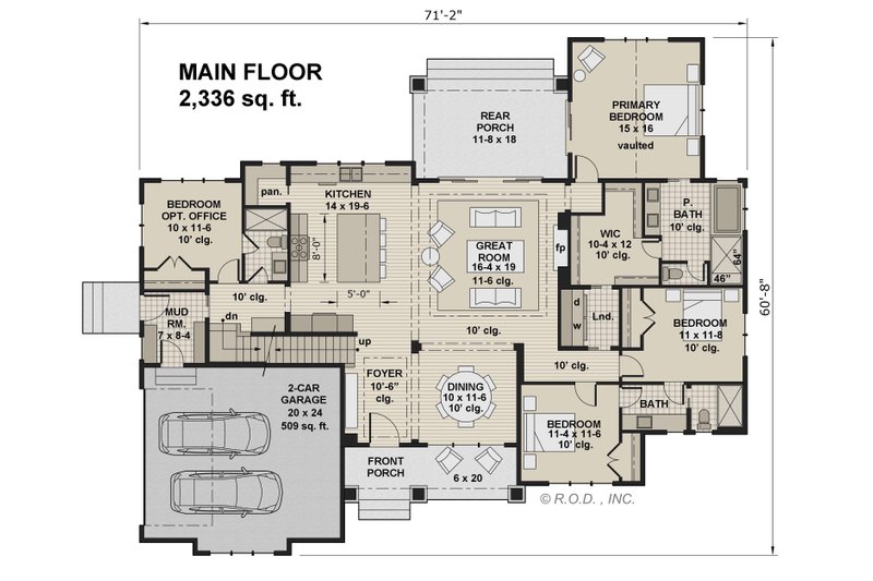 House Plan Design - Floor Plan - Main Floor for Farmhouse House Plan #51-1223 - 3 bed, 3 bath