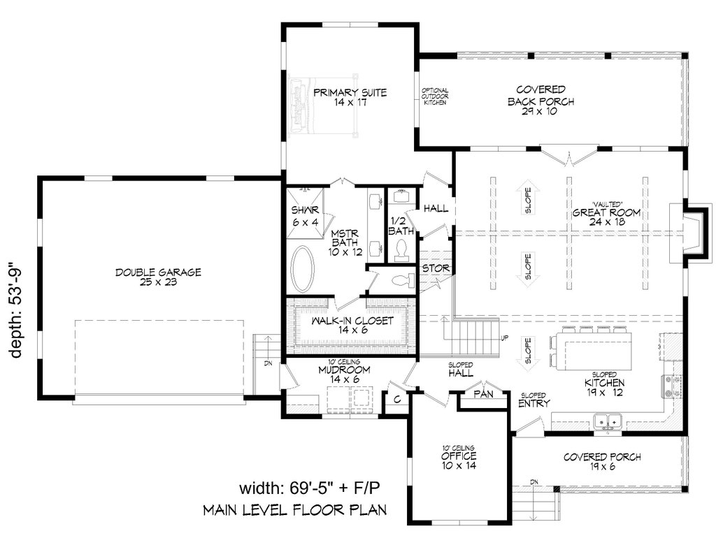 Floor Plan - Main Floor for Farmhouse House Plan #932-1429 - 3 bed, 2.5 bath