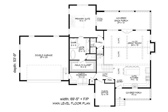 Floor Plan - Main Floor for Farmhouse House Plan #932-1429 - 3 bed, 2.5 bath