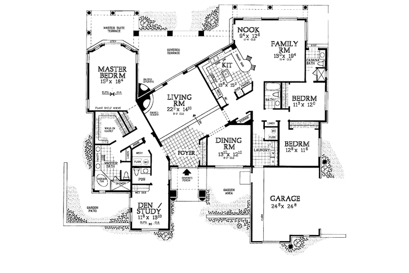 House Blueprint - Floor Plan - Main Floor for Ranch House Plan #72-1009 - 3 bed, 3.5 bath