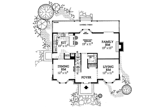 Floor Plan - Main Floor for Colonial House Plan #72-1083 - 4 bed, 2.5 bath