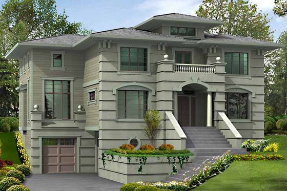 Exterior - Front Elevation 3 for European House Plan #132-453 - 4 bed, 4 bath