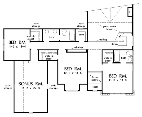 Traditional Floor Plan - Upper Floor Plan #929-820