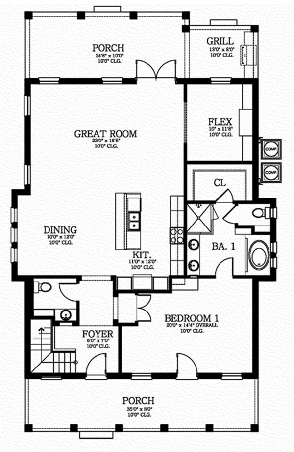 Architectural House Design - Southern Floor Plan - Main Floor Plan #1058-75