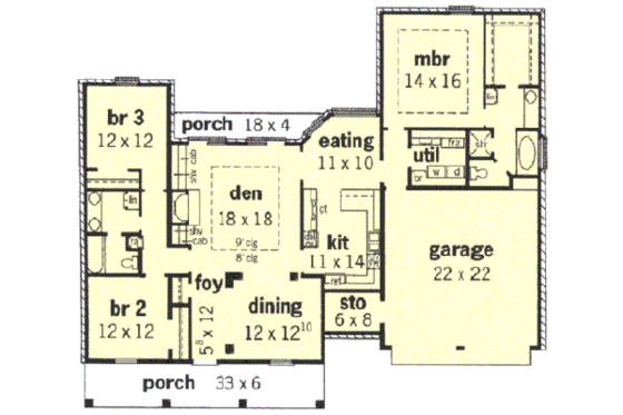 Floor Plan - Main Floor for Southern House Plan #16-144 - 3 bed, 2 bath