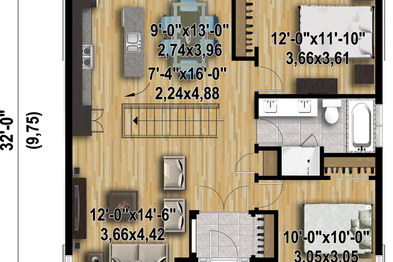 House Blueprint - Exterior - Front Elevation 3 for Contemporary House Plan #25-4462 - 2 bed, 1 bath