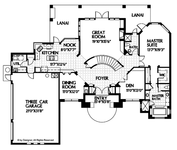 Architectural House Design - Mediterranean Floor Plan - Main Floor Plan #999-50