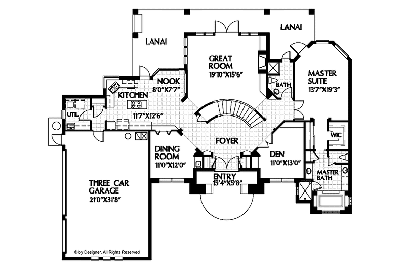 Architectural House Design - Floor Plan - Main Floor for Mediterranean House Plan #999-50 - 3 bed, 4 bath