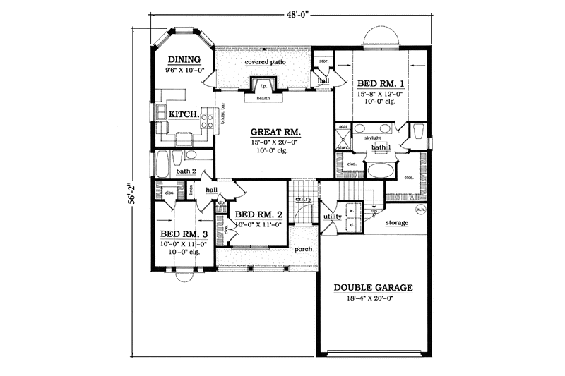 Architectural House Design - Floor Plan - Main Floor for Country House Plan #42-661 - 3 bed, 2 bath
