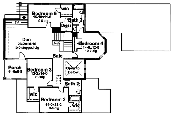 Floor Plan - Upper Floor for European House Plan #120-223 - 5 bed, 3.5 bath