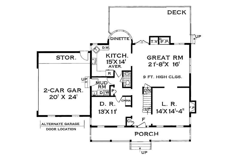 House Blueprint - Floor Plan - Main Floor for Farmhouse House Plan #3-237 - 4 bed, 2.5 bath