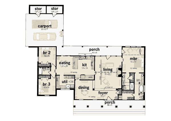 House Design - Southern Floor Plan - Main Floor Plan #36-185