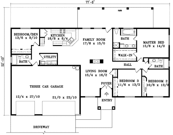 Adobe / Southwestern Floor Plan - Main Floor Plan #1-975