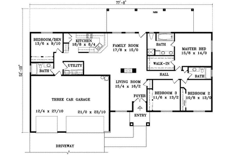 Architectural House Design - Floor Plan - Main Floor for Adobe / Southwestern House Plan #1-975 - 4 bed, 3 bath