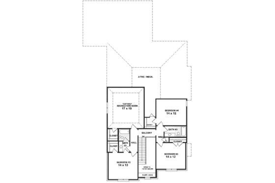 Floor Plan - Upper Floor for Southern House Plan #81-332 - 4 bed, 3.5 bath