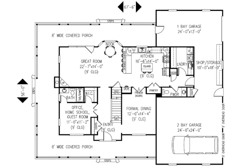 Country Style House Plan - 4 Beds 3.5 Baths 2457 Sq/Ft Plan #11-217 ...