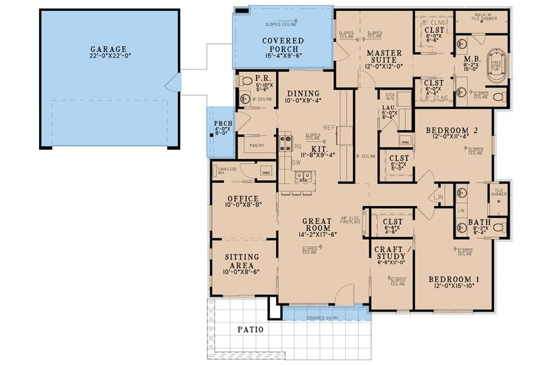 House Blueprint - Floor Plan - Main Floor for Contemporary House Plan #923-320 - 3 bed, 2.5 bath