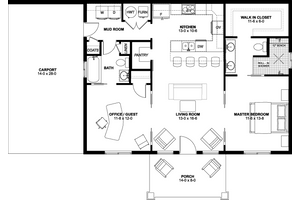 Floor Plan - Main Floor for Ranch House Plan #126-245 - 2 bed, 2 bath