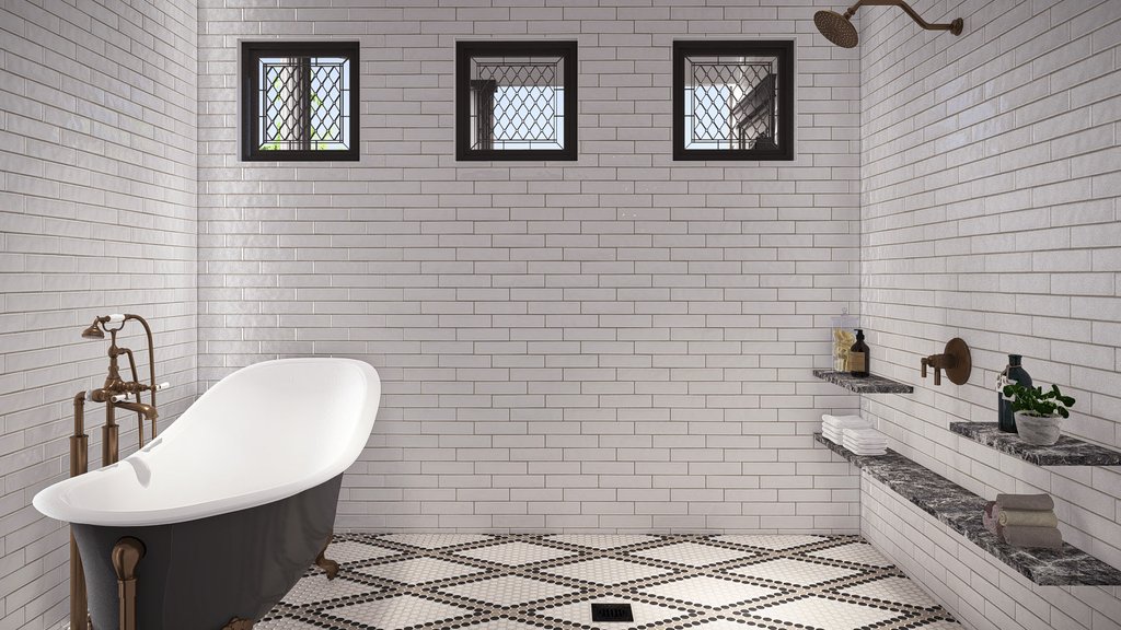 Modern Victorian house plan, primary suite bathroom