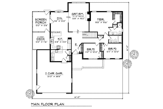 Floor Plan - Main Floor for Traditional House Plan #70-165 - 3 bed, 2 bath