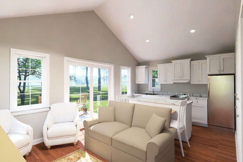 Dream House Plan - Interior - Family Room 1 for Cottage House Plan #513-2443 - 1 bed, 1 bath