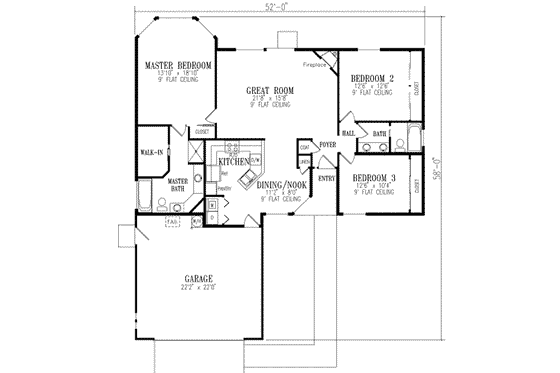 Floor Plan - Main Floor for Ranch House Plan #1-321 - 3 bed, 2 bath
