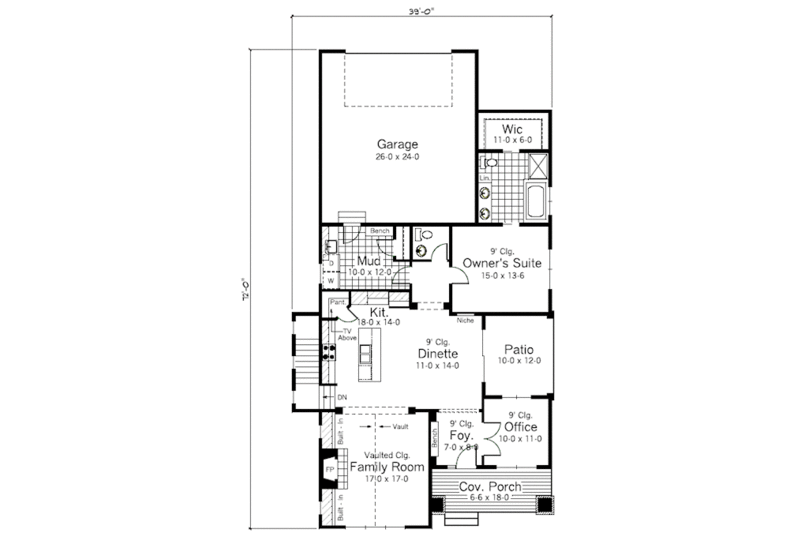 Architectural House Design - Floor Plan - Main Floor for Craftsman House Plan #51-345 - 2 bed, 1.5 bath