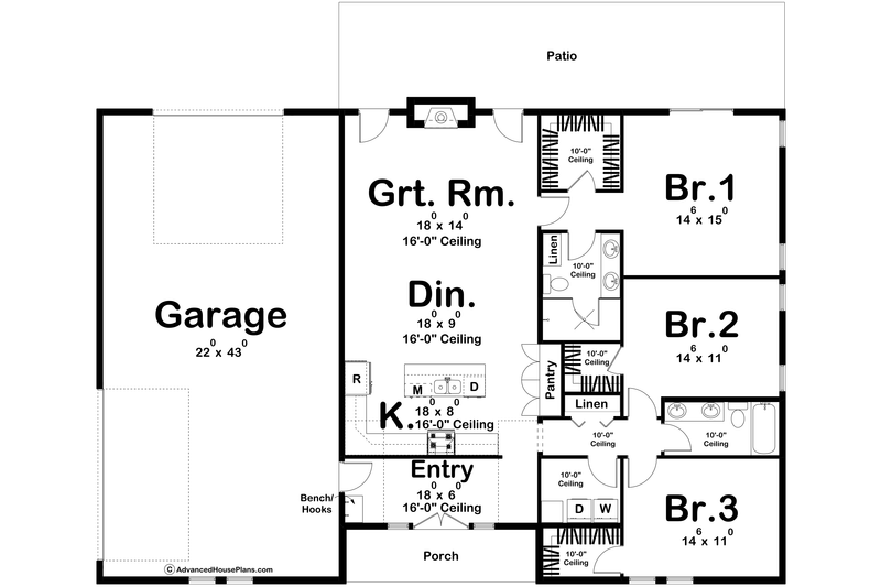 House Blueprint - Floor Plan - Main Floor for Barndominium House Plan #455-662 - 3 bed, 2 bath