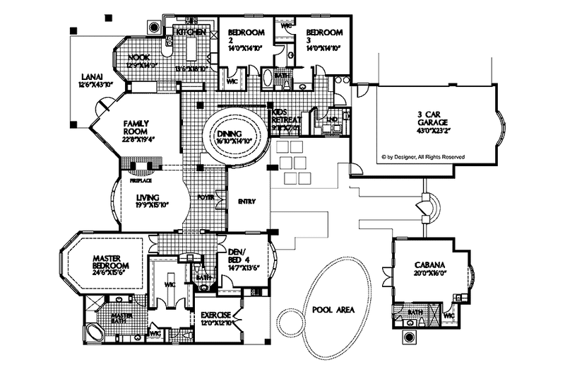 Home Plan - Floor Plan - Main Floor for Mediterranean House Plan #999-31 - 4 bed, 3.5 bath