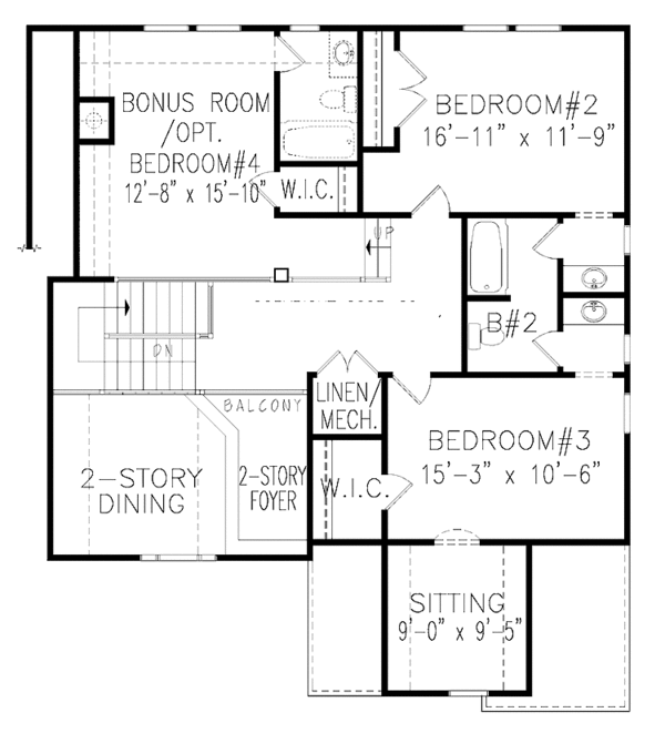 Dream House Plan - Traditional Floor Plan - Upper Floor Plan #54-298