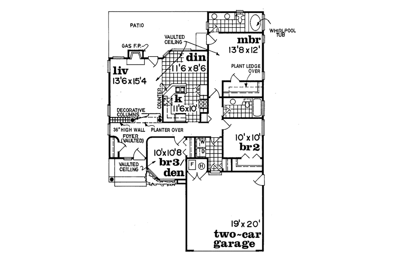 House Blueprint - Floor Plan - Main Floor for Ranch House Plan #47-755 - 3 bed, 2 bath