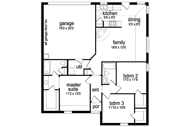 Home Plan - Floor Plan - Main Floor for Ranch House Plan #84-661 - 3 bed, 2 bath